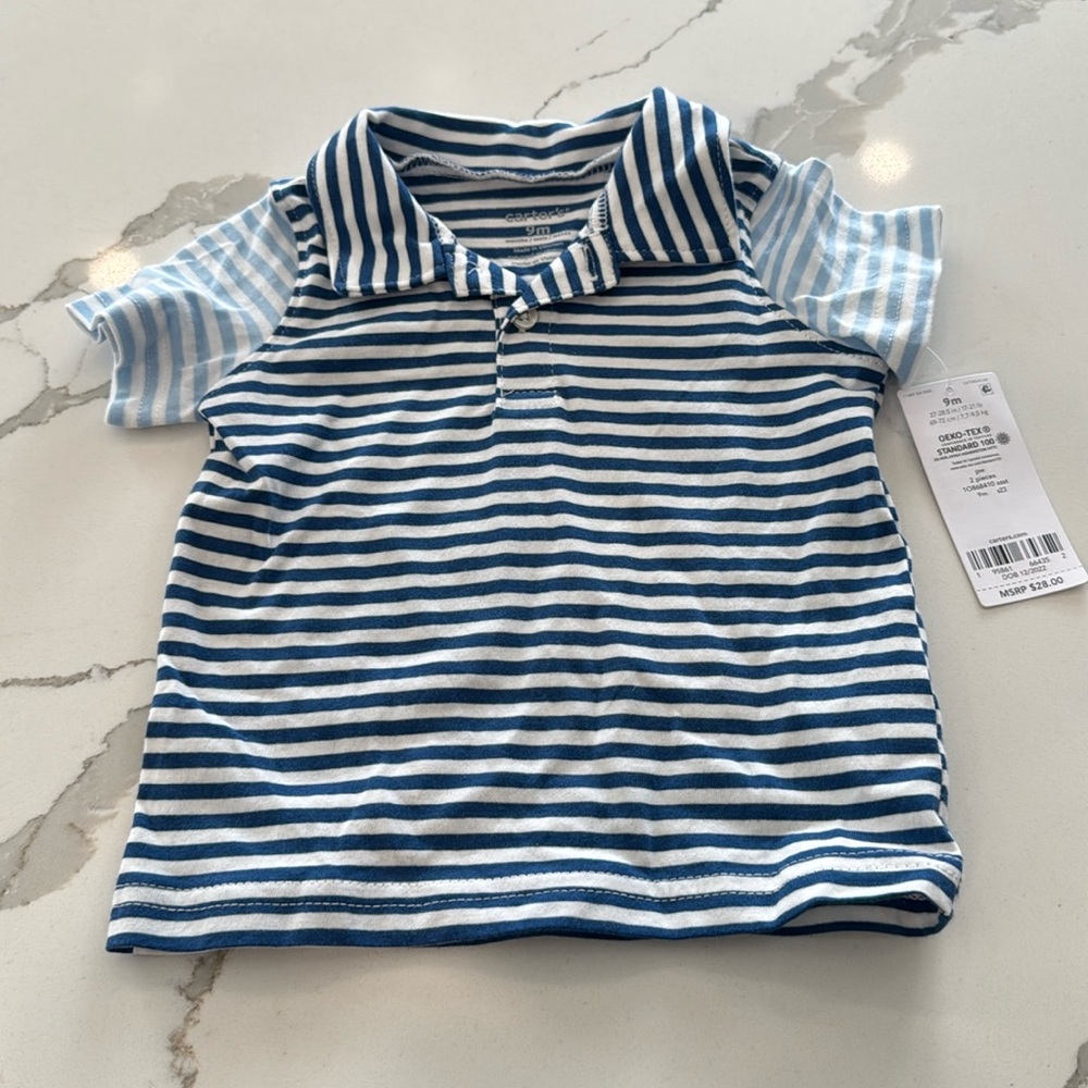 Carters 9m striped tee shirt blue white nwt